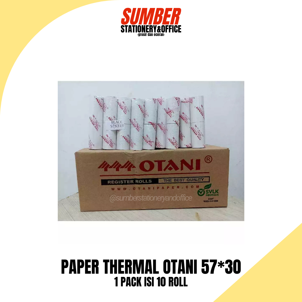 

Kertas Thermal Otani 57x30 mm - Coreless (TP-O-5731) - Untuk Mesin Kasir & Brilink [Min 5 Roll]