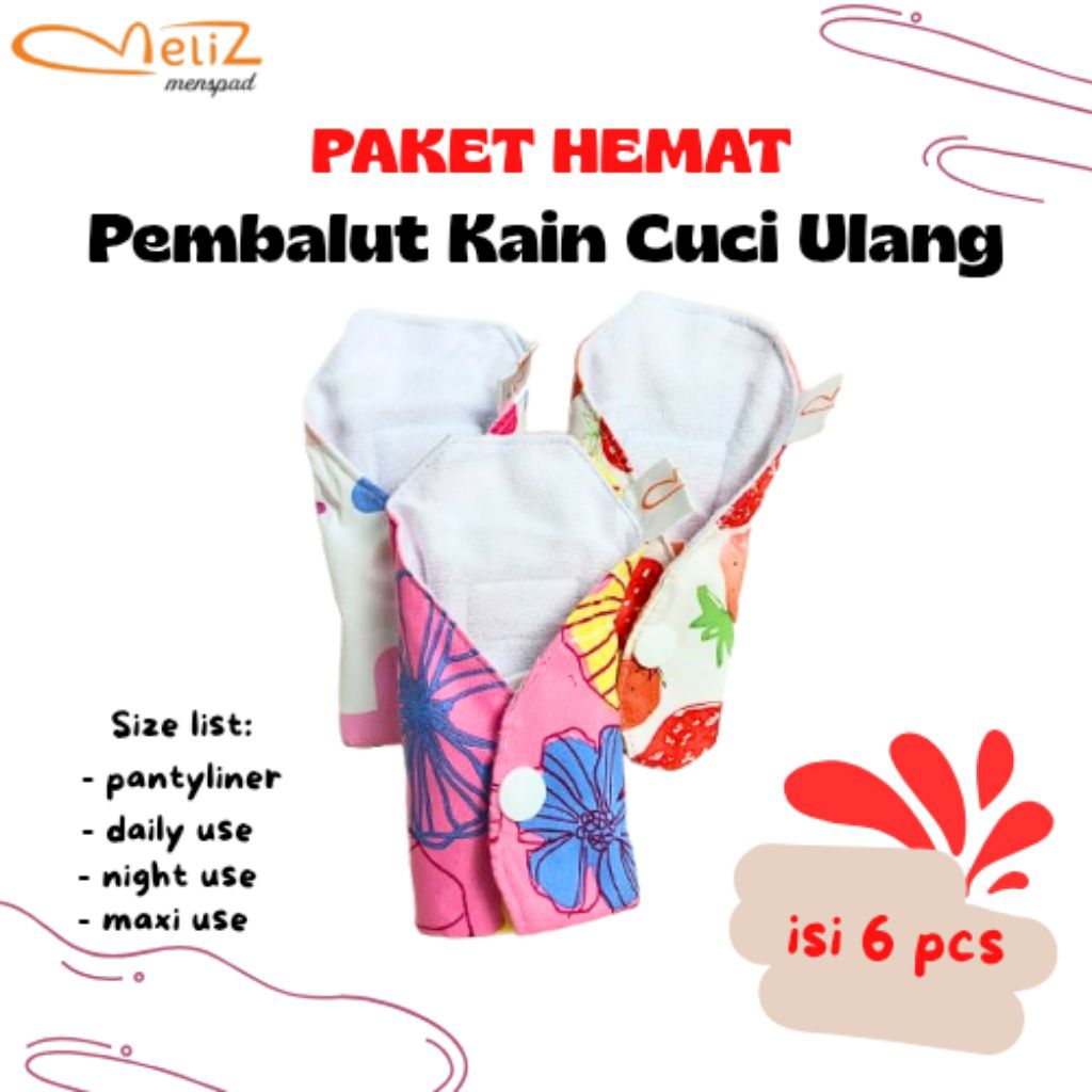 Menspad 1 Pack/6 pcs || Pembalut Wanita, Pembalut Kain, Pembalut Kain cuci ulang, Menstrual Pad, Pem