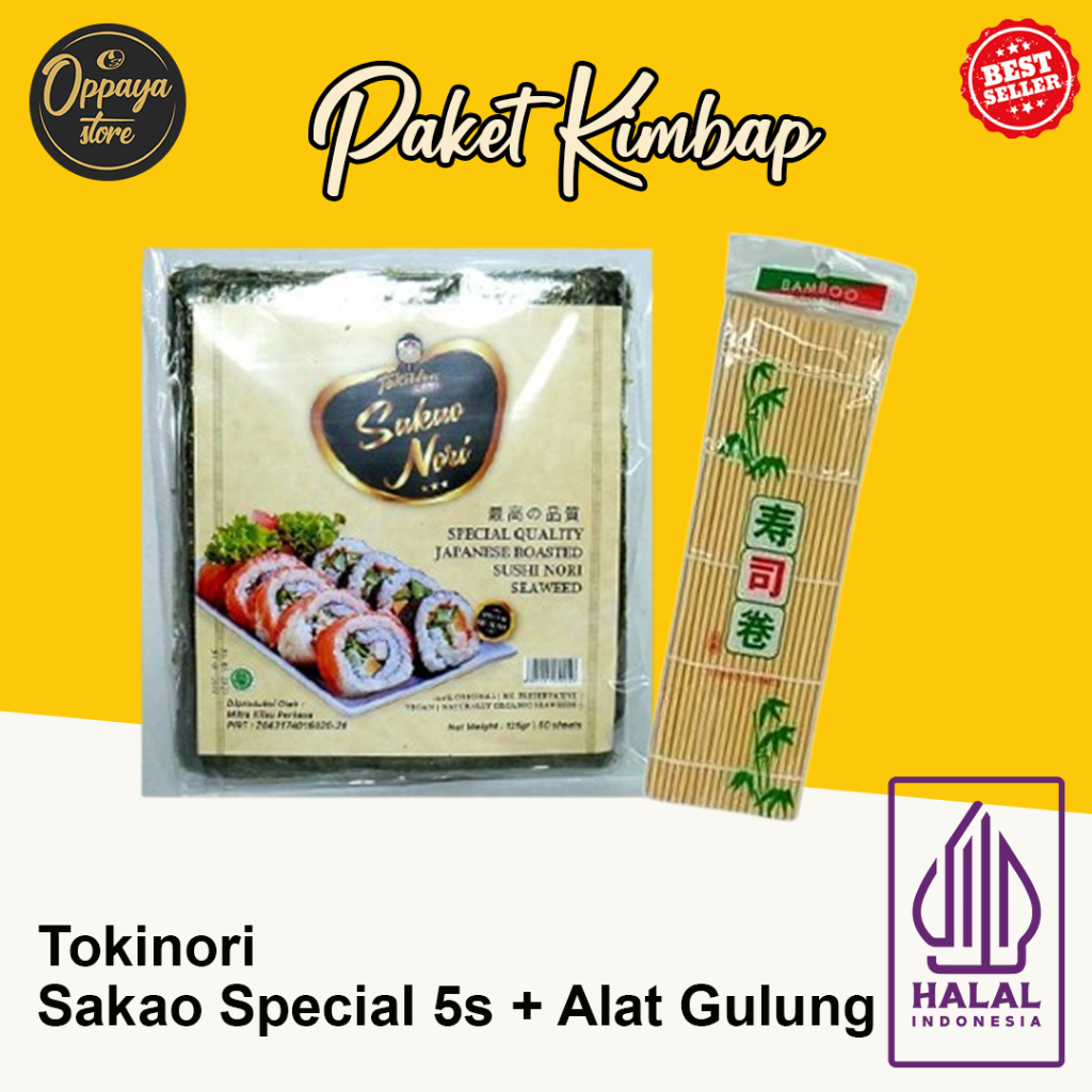 

Paket Sakao Nori 5 Lembar + Tikar Penggulung Sushi, Rumput Laut Premium untuk Sushi Homemade Praktis