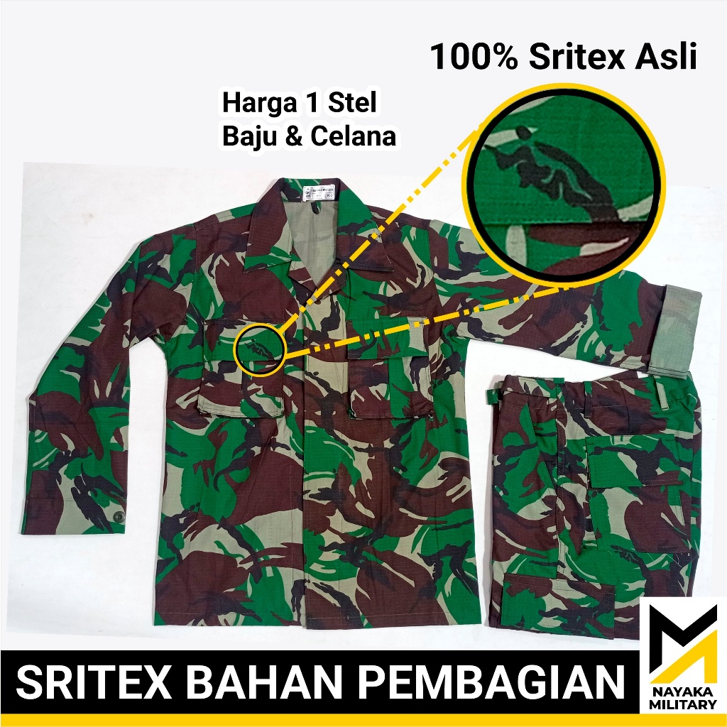 Nayaka Military Sritex Bahan Pembagian Baju PDL TNI Setelan Seragam Tentara Stelan Ripstop Loreng Ma
