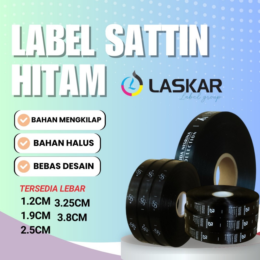 

label satin hitam tebal custom printing lebel tag baju nama sendiri washing care wash taffeta merek