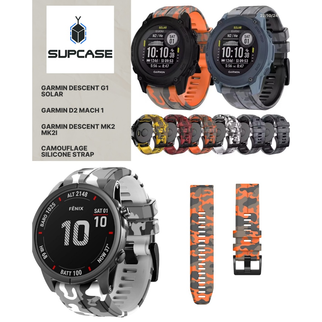 QuickFit 26mm Watch Bands For Garmin Descent G1 Solar/D2 Mach 1/Descent Mk2 MK2i Camo flage Silicone