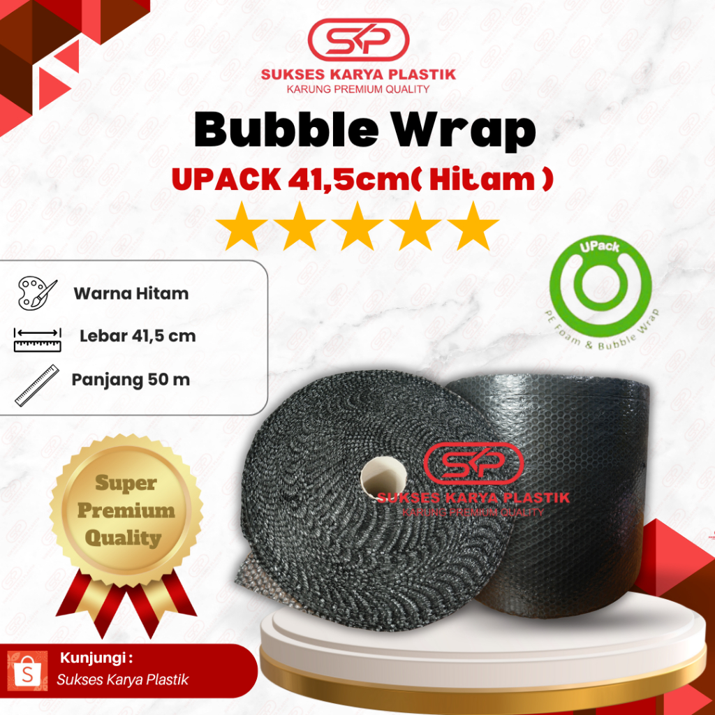 

Bubble Wrap Hitam UPack Kemasan Hijau, Bubble Wrap Roll 41.5 cm x 50 meter Hitam, Bubble Wrap Packing, Bubble Gelembung