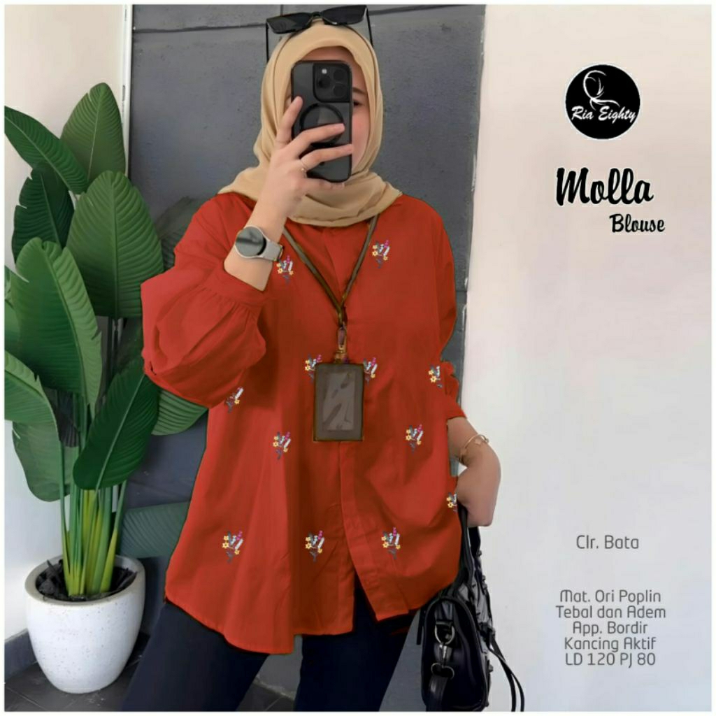 Molla brick Kemeja bordir asli Ld 120 Oversize Blouse katun / Riaeighty