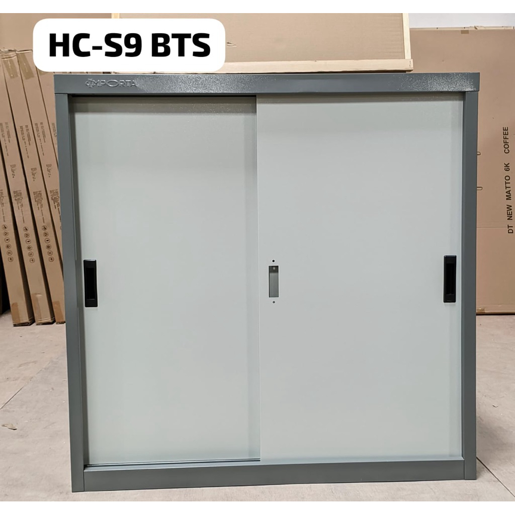 Lemari Arsip Pendek Pintu Geser / Kabinet Full Plat Besi Pintu Sliding / Lemari Buku Besi