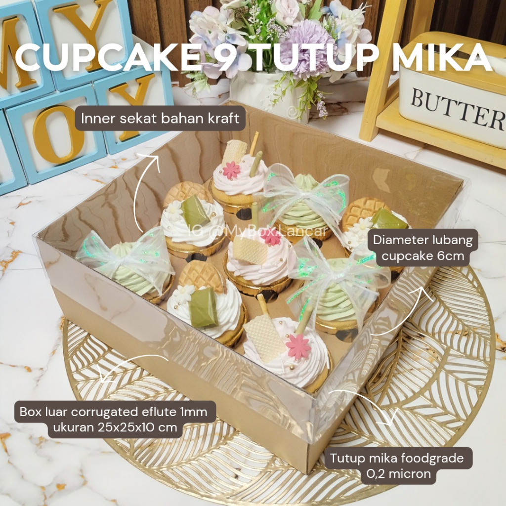 

(MIN 10 Pcs) Cake Box Eflute Cupcake 9 Tutup Full Mika size 25x25x10 cm CORRUGATED PACKING HAMPERS DOS KUE TART CAKE PUDING