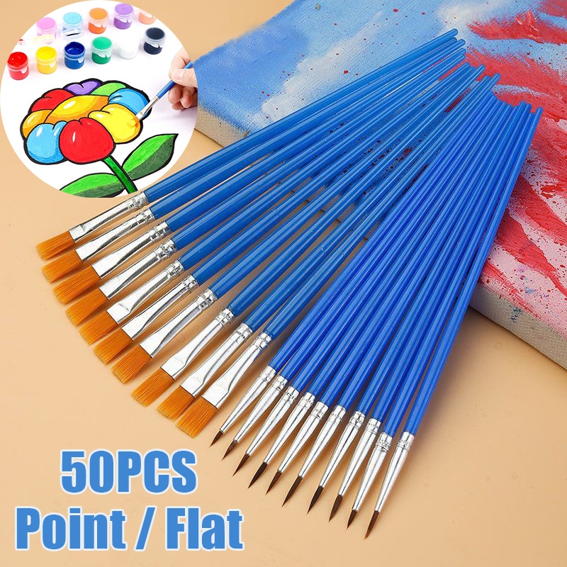 

50pcs Cat Air Biru Ujung Datar Runcing Kuas Set Kuas Akrilik Kuas Nilon Kuas Seniman Garis Besar