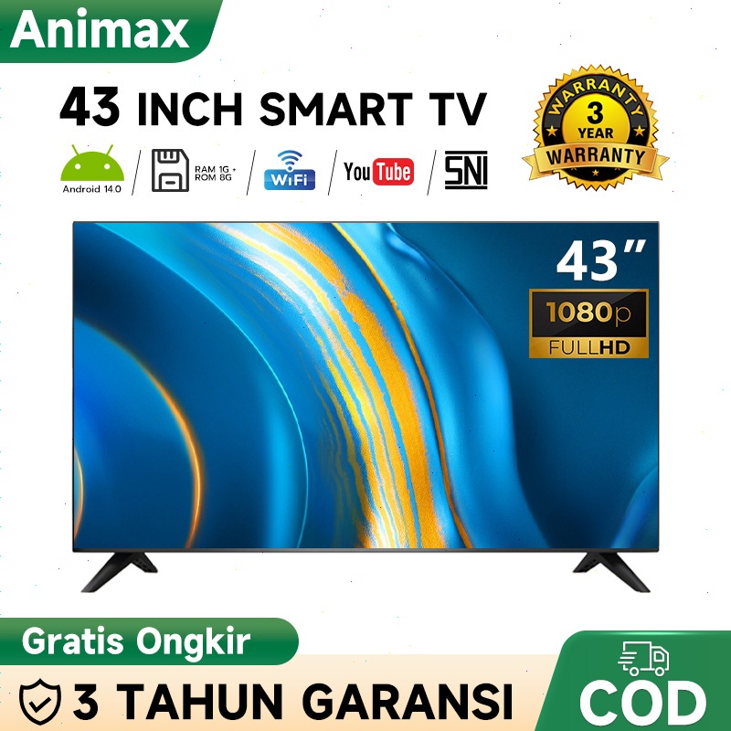 Animax Sakura TV LED 43 inch Smart TV Digital 43inch Smart TV Android/Coolita OS FHD TV Televisi LED