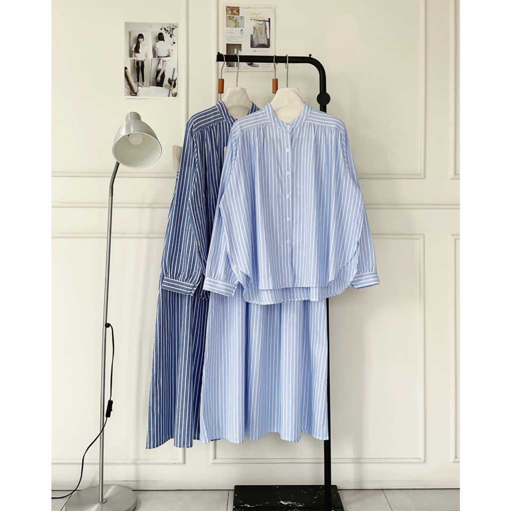 Set Rok & Atasan Stripes Wanita – Outfit Casual Elegan Allsize Jumbo