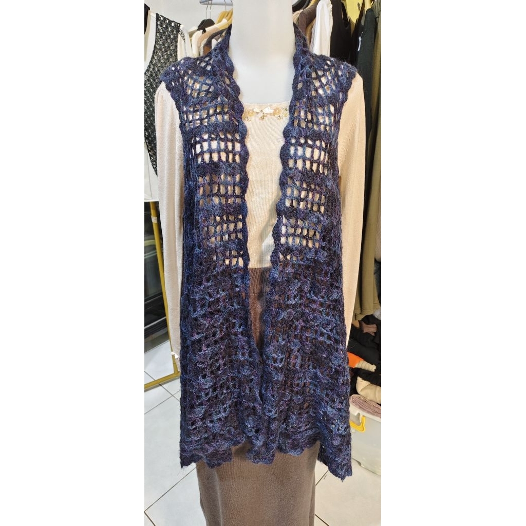(PL) outer cantik bahan rajut lembut warna ungu tua kombinasi biru keunguan  all zise