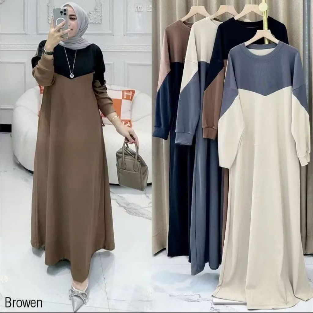 Yura Dress Gamis Polos Kombinasi | Gamis Wanita Casual Dress Terbaru | Gamis Korea Style Simple Eleg