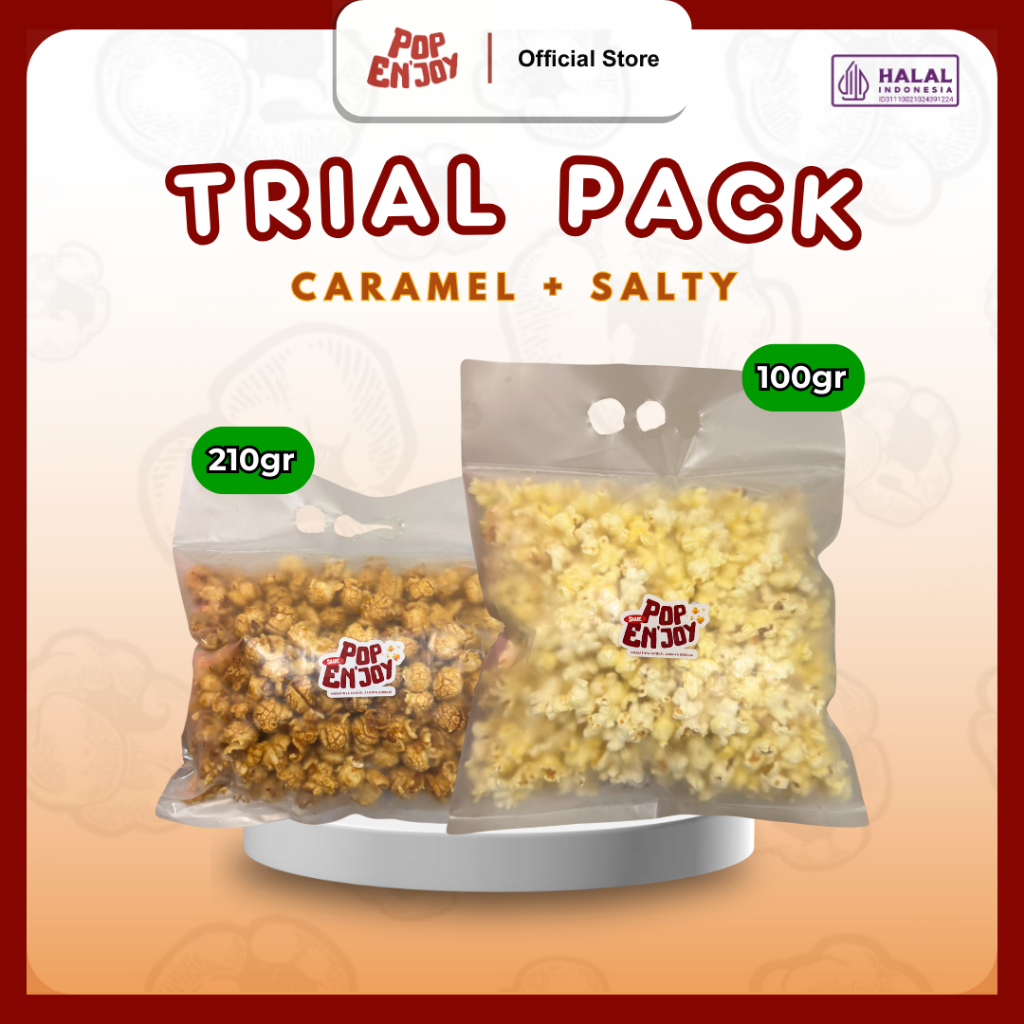 

[TRIAL] CARAMEL + SEASALT POPCORN - PopENjoy / 2 Rasa Camilan Crispy Popkorn Jagung Sehat Premium
