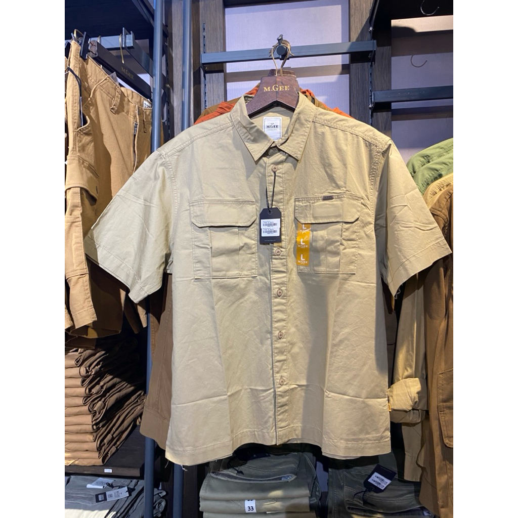 Kemeja Lengan Pendek Tactical Outdoor Pria Bahan Katun Original MGEE TREVOR CKPL 013 LIGHT KHAKY