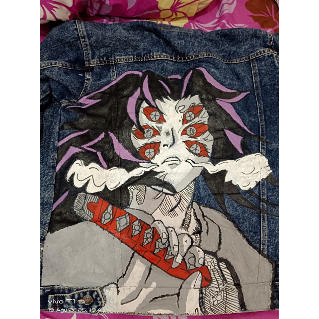 Jacket Denim Lukis Anime Demon Slayer Kokushibo uppermoon 1