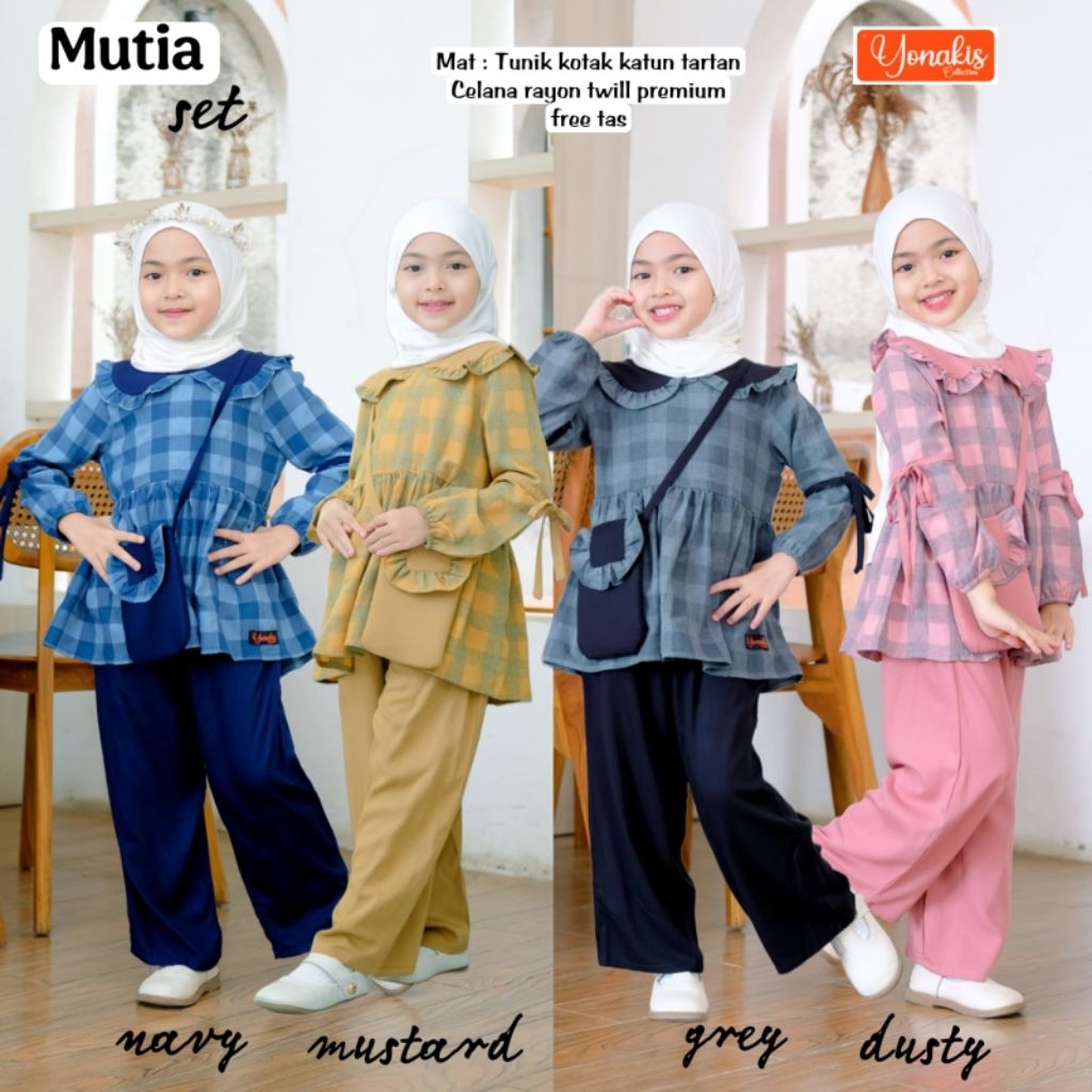Setelan Muslim Gamis Anak Perempuan Terbaru Modern Simple Kekinian Mutia Set By Yonakis Bahan Atasan