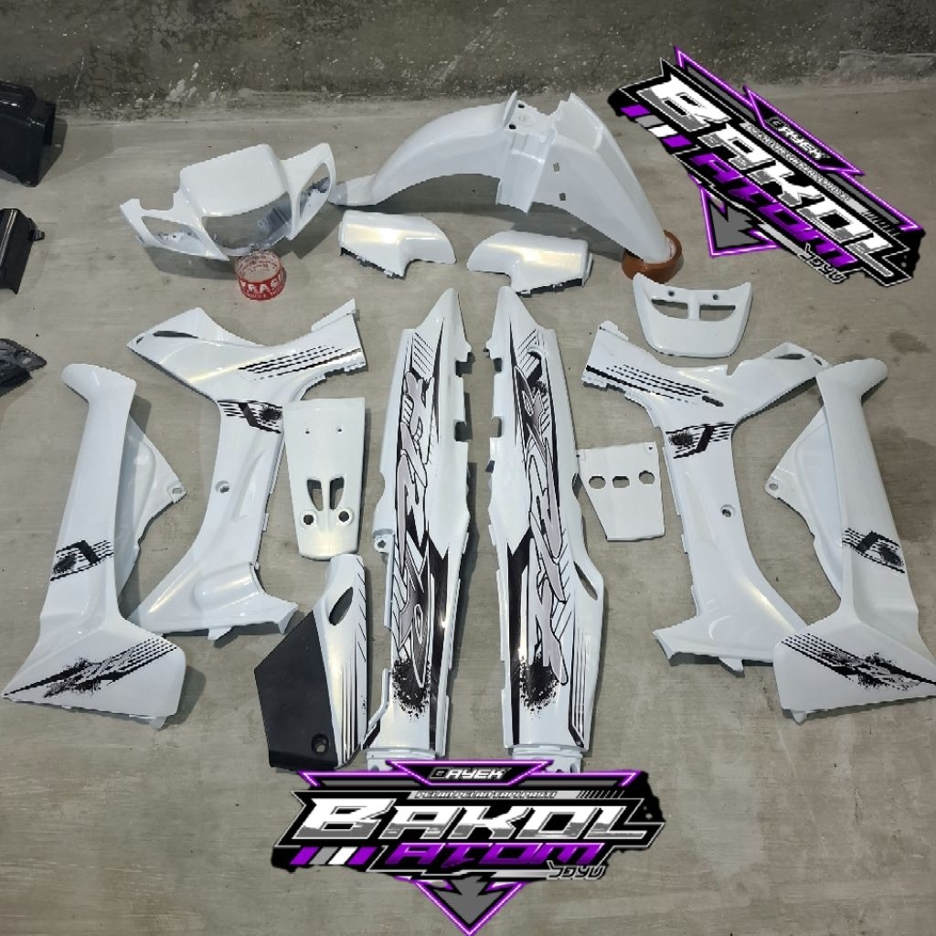 cover body fullset FizR putih lembayung gold (striping tanam)
