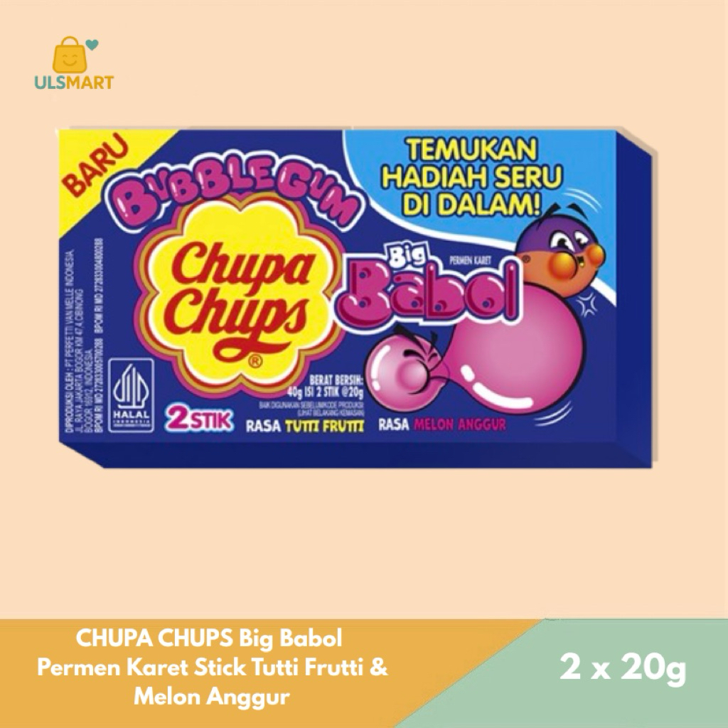 

CHUPA CHUPS Big Babol Permen Karet Stick Tutti Frutti & Melon Anggur