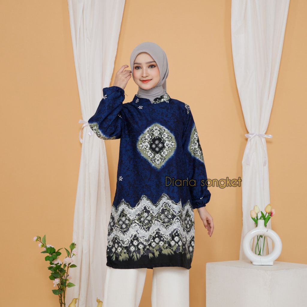 tunik jumputan navy/atasan wanita/tunik kerja