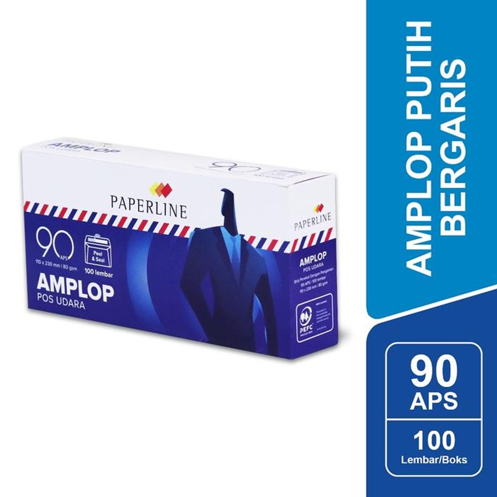 

Paperline Amplop Putih Airmail 90 APS Bergaris Merah Biru - PPL EV 90 APS