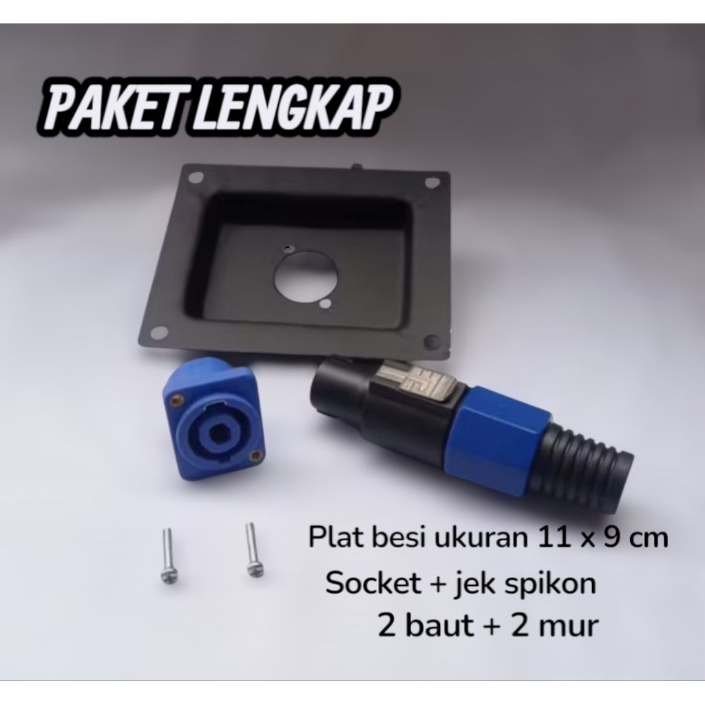 Plat speakon Besi Lubang satu + speakon + Jack + baut