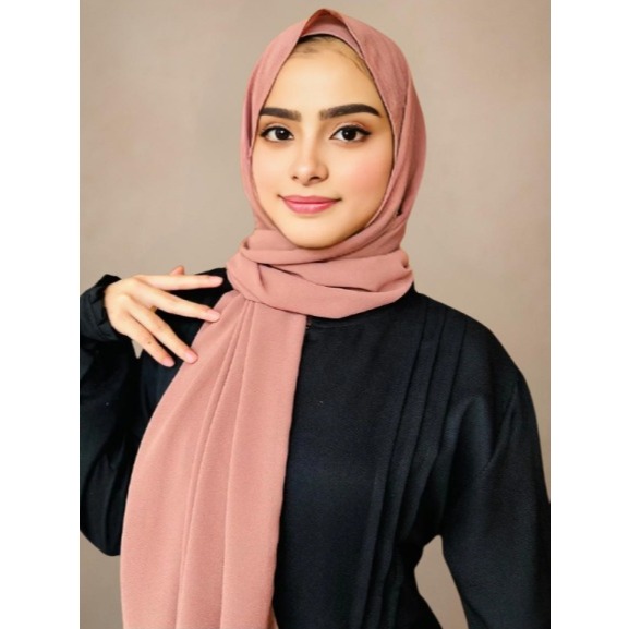 Pashmina Ceruty Zara Premium – Hijab Polos Adem Anti Licin (Mocca, Putih, Biru Muda, Dusty Rose)