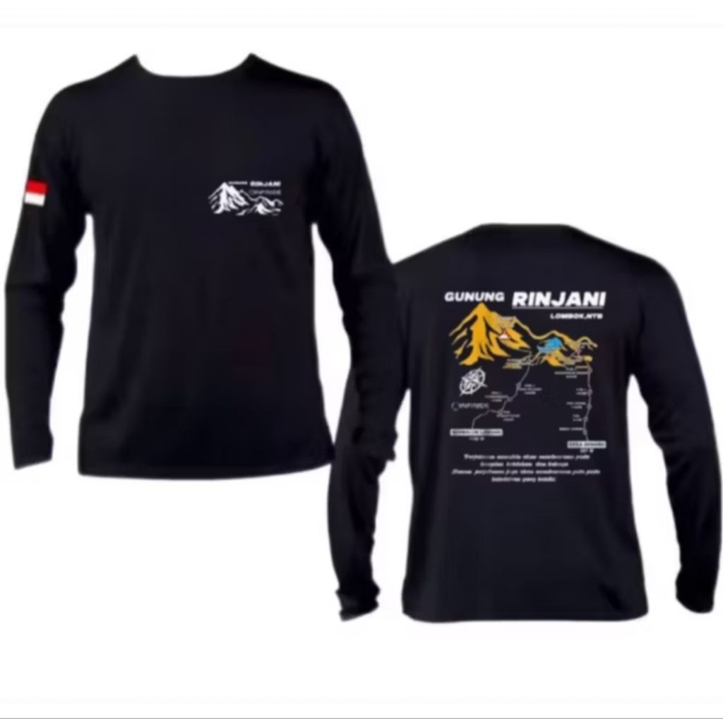 Kaos Distro Lengan Panjang Unisex Gunung Rinjani Lombok Ntb