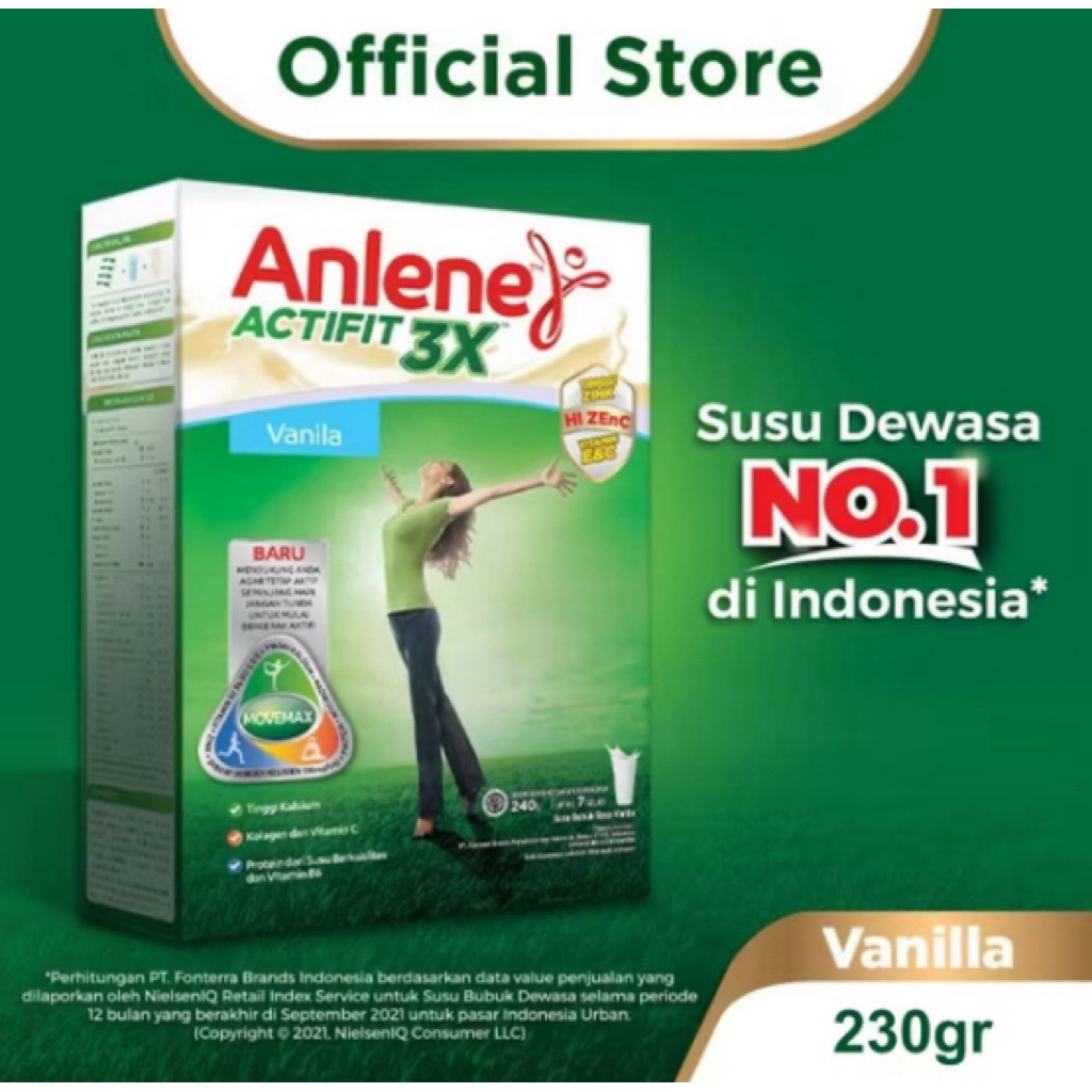 

Anlene Actifit 3X Susu Bubuk Dewasa Vanila 230g - Nutrisi Tinggi Kalsium Untuk Tulang, Sendi, dan Otot