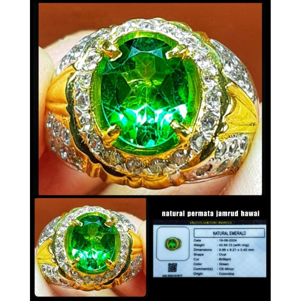 original permata jamrud colombia kristal + ring perak silver