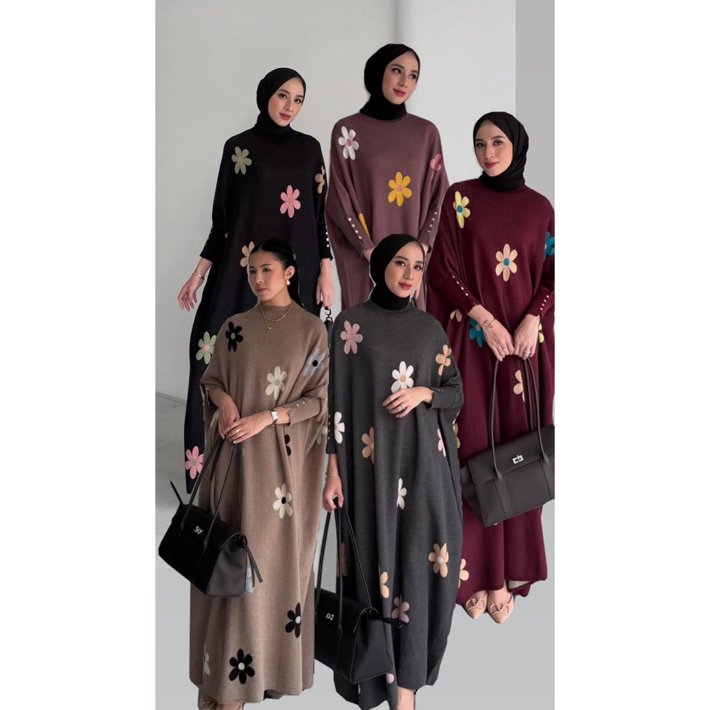 Gonegani Batwing blossom Dress| Batwing Motif bunga Gonegani| Batwing dress rajut knit busui Gonegan