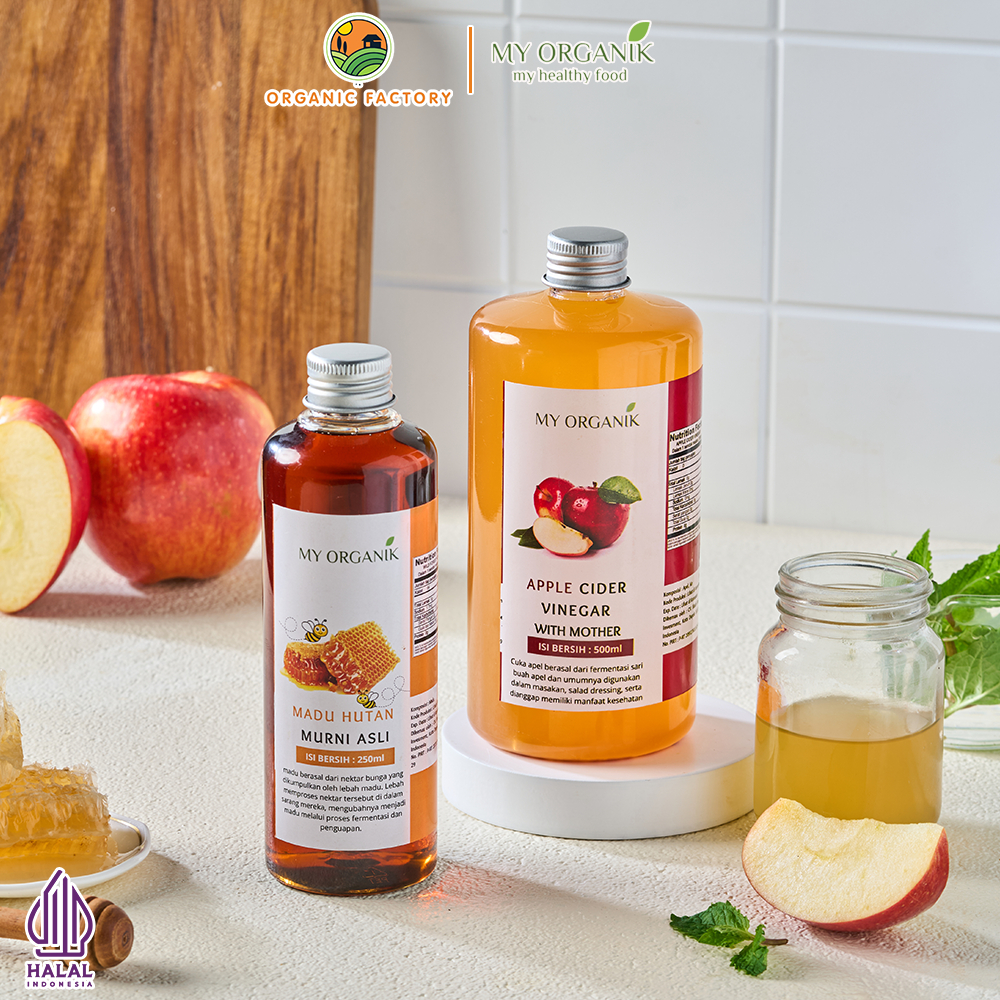 

My Organik Apple Cider Vinegar With Mother Cuka Apel Organik 500ml Madu Hutan Asli 250ml
