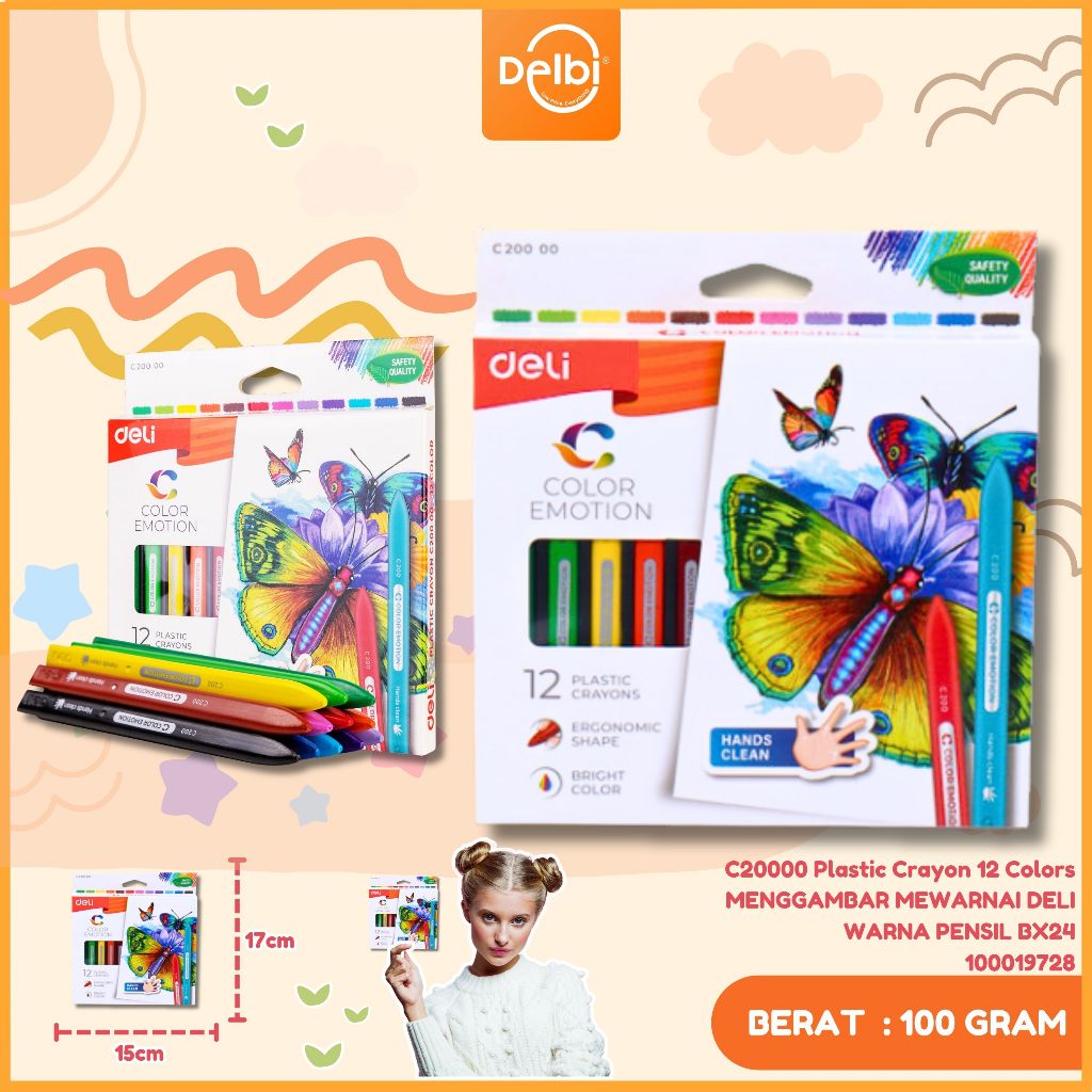 

Deli Krayon Plastic 12/18/24 Warna Cerah Bentuk segitiga ergonomis tidak beracun EC20000 C20000 PLASTIC CRAYON 12 COLORS