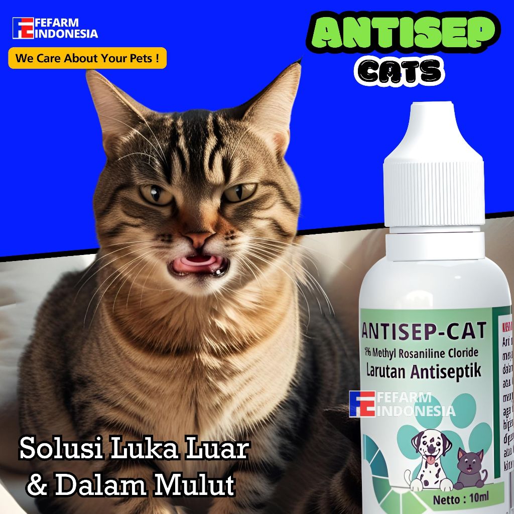Cairan Antiseptik Obat Luka Luar dalam Mulut Kucing Anjing Anti Infeksi ANTISEP-CAT FEFARM
