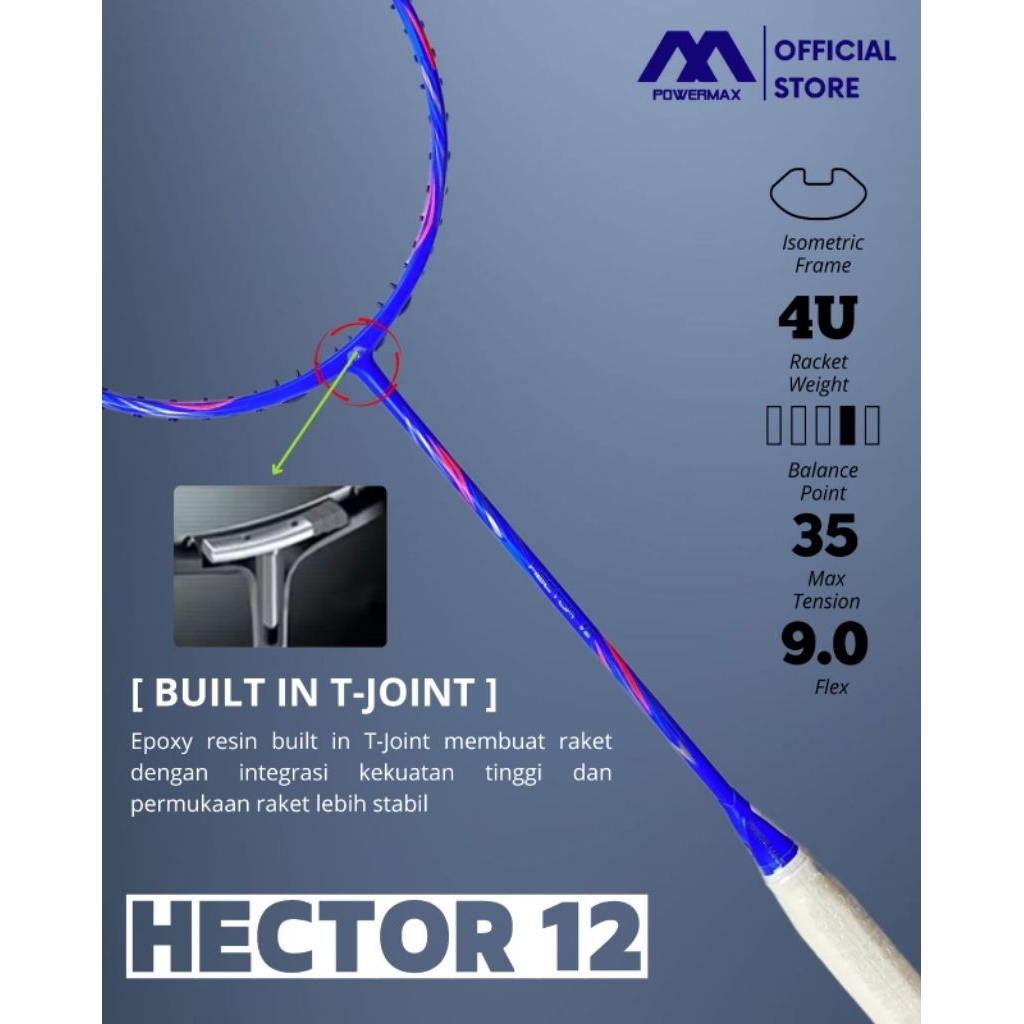Raket Badminton Powermax Hector 12/ Raket Bulutangkis Hector 12 Powermax Original