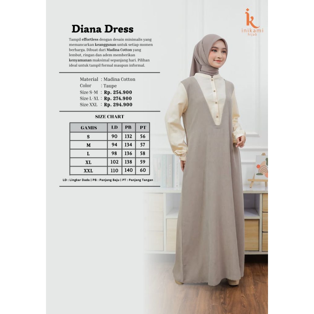IniKami Dress Diana Series Taupe/ Gamis IniKami Terbaru
