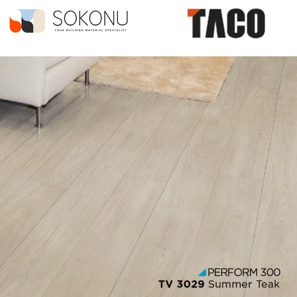 TACO Lantai Vinyl 3mm Motif Kayu per 1 Box (Isi 24 lembar / 3,34 m²) - TV 3029 Summer Teak