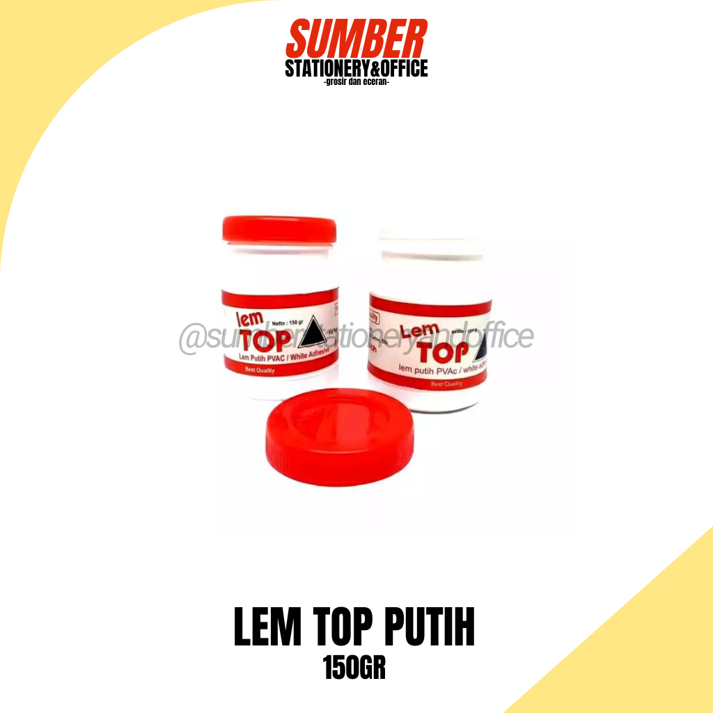 

Lem Putih Top 150gr (LEM-TOP) - Perekat Kayu & Kertas - Kuat & Cepat Kering [1 Toples]
