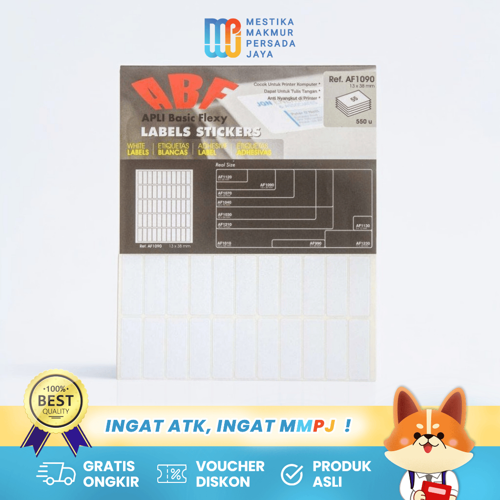 

APLI Stiker Label Basic Flexy ABF White 13x38mm 10 Lembar 550 Pcs AF1090