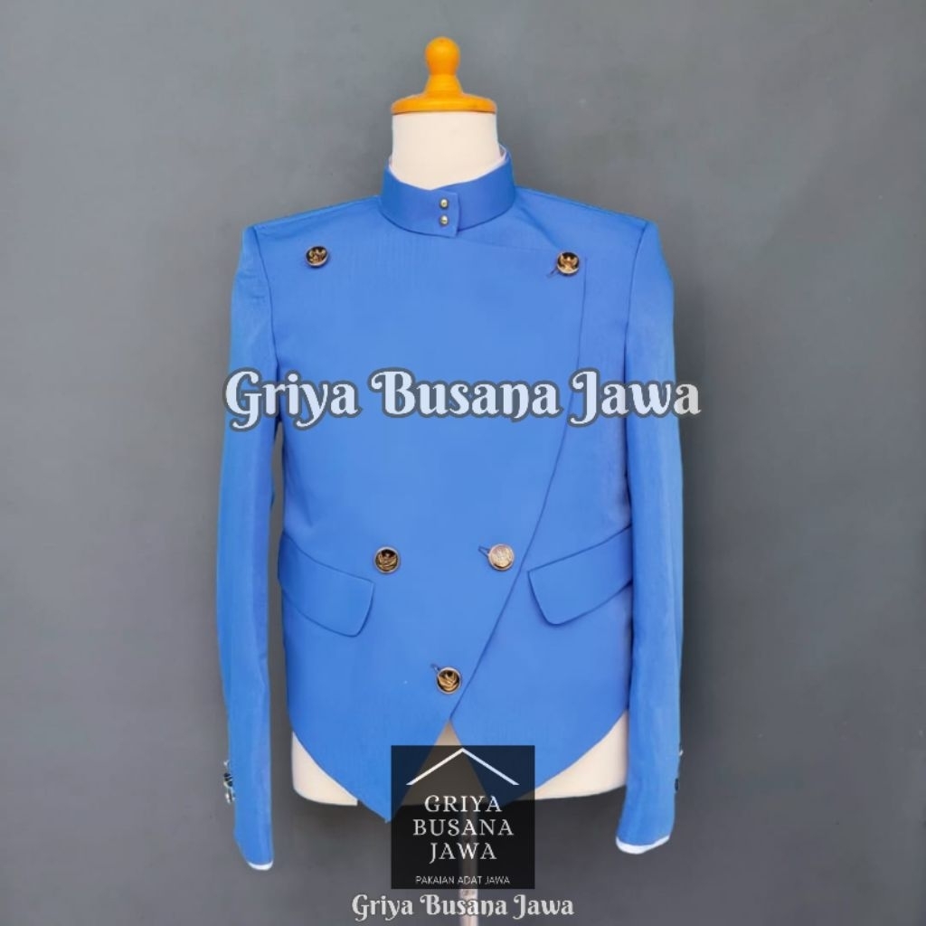 Beskap Jawa Solo Krowok Alusan Biru Denim