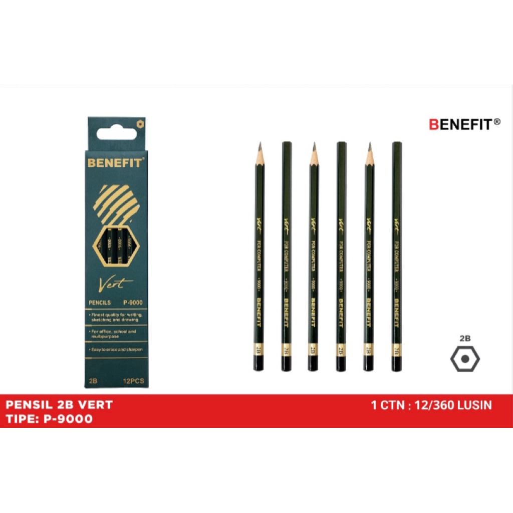 

(12 pcs) pensil 2b benefit hijau / pensil / pensil murah / pensil 2b hijau