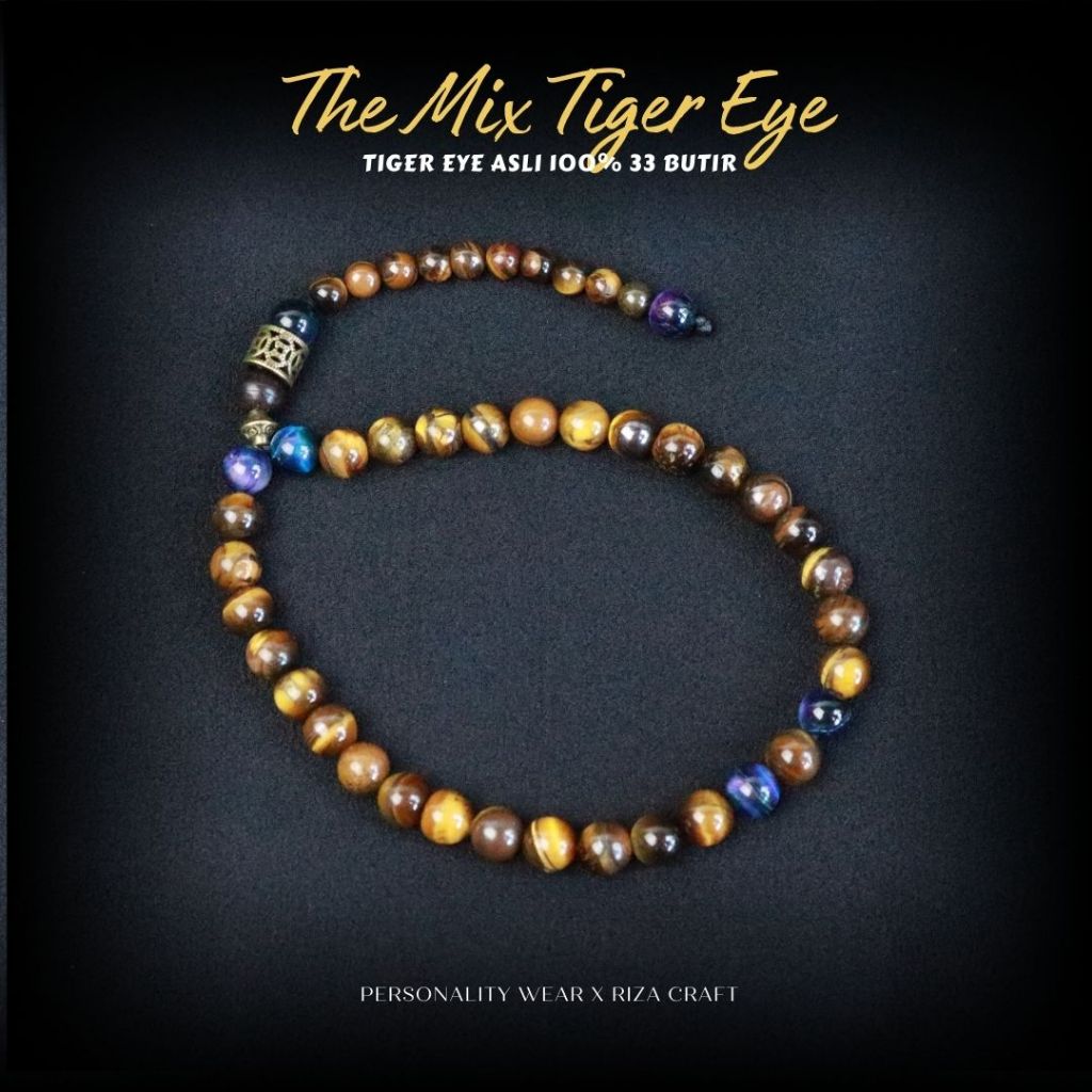 Tasbih 33 Butir Batu Akik Tiger Eye Coklat Mix Tiger Eye Blue Asli 100% Original Mewah Elegan Aesthe