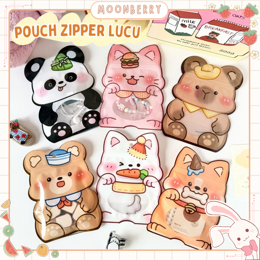 

Pouch Zipper Animal Kawaii Motif Hewan Lucu Packaging Snack Permen Makanan