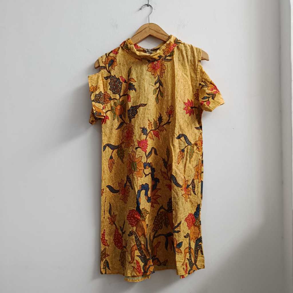 Dress Wanita Dress Midi Batik Kuning Simpatik Batik