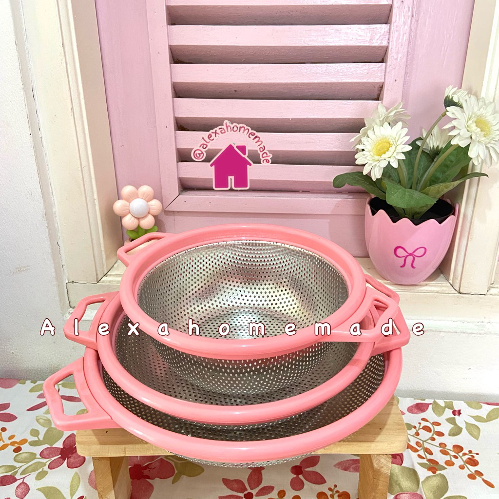 SARINGAN TIRISAN GORENGAN PINK BULAT HANDLE STAINLESS - tirisan makanan