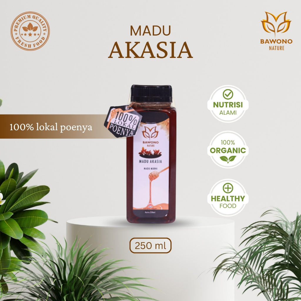 

Madu Akasia Murni 250 ml Organik Bawono Nature - 100% Madu Herbal Asli, Alami, Kaya Nutrisi