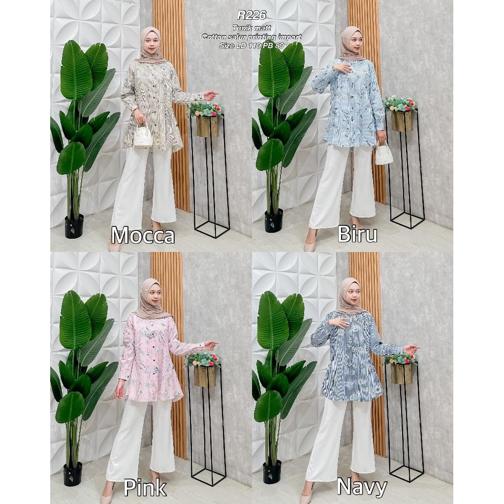 Ribyka R226 Tunik Cotton Salur Printing Import