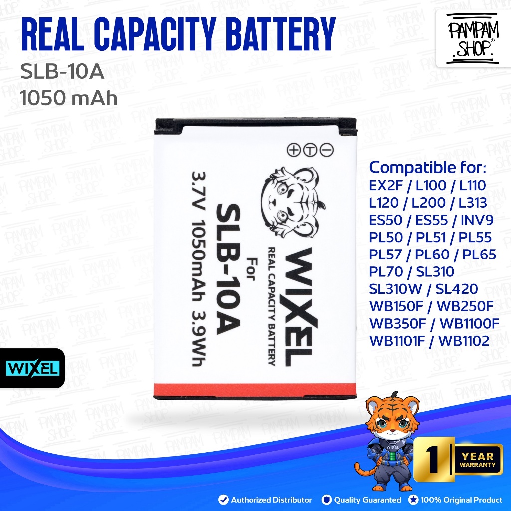 WIXEL Baterai Kamera SLB-10A for Samsung EX2F L100 L110 L120 L200 L313 ES50 ES55 INV9 PL50 PL51 PL55