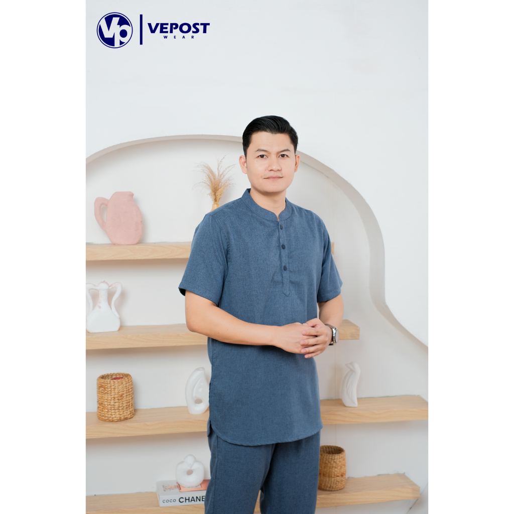 Vepost.co - Baju Koko Stelan Lengan Pendek Pria Pakaian Muslim Pria Satu Set Koko Pria Dewasa Elegan
