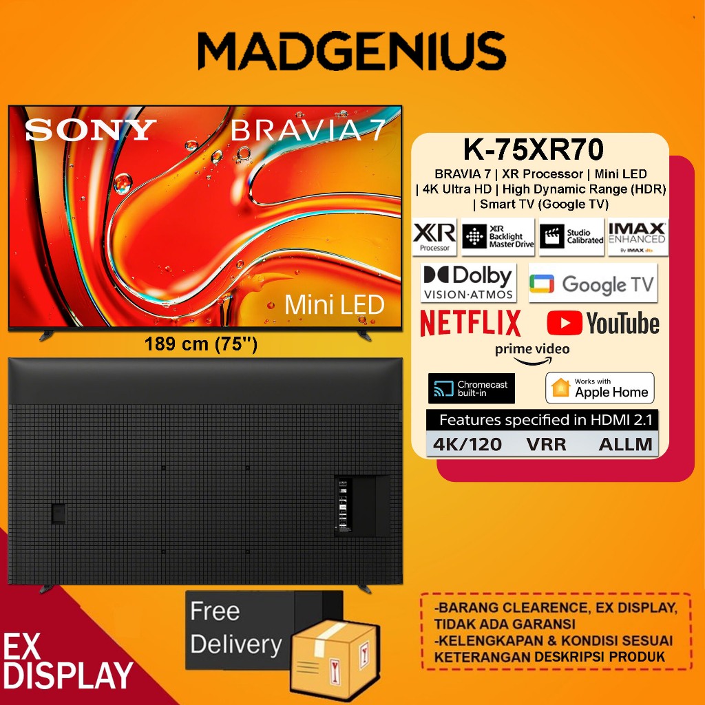 SONY Original LED TV Sony K-75XR70 / K75XR70 / K 75XR70 BRAVIA 7 XR Processor Mini LED 4K HDR Ultra 