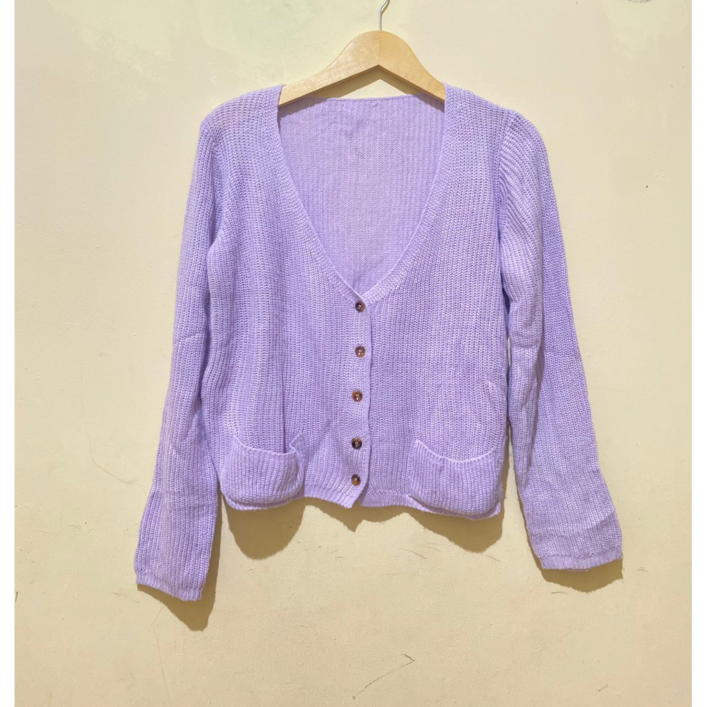 Cardigan Crop/Cardi Lilac/Cardigan rajut lilac/Preloved rajut