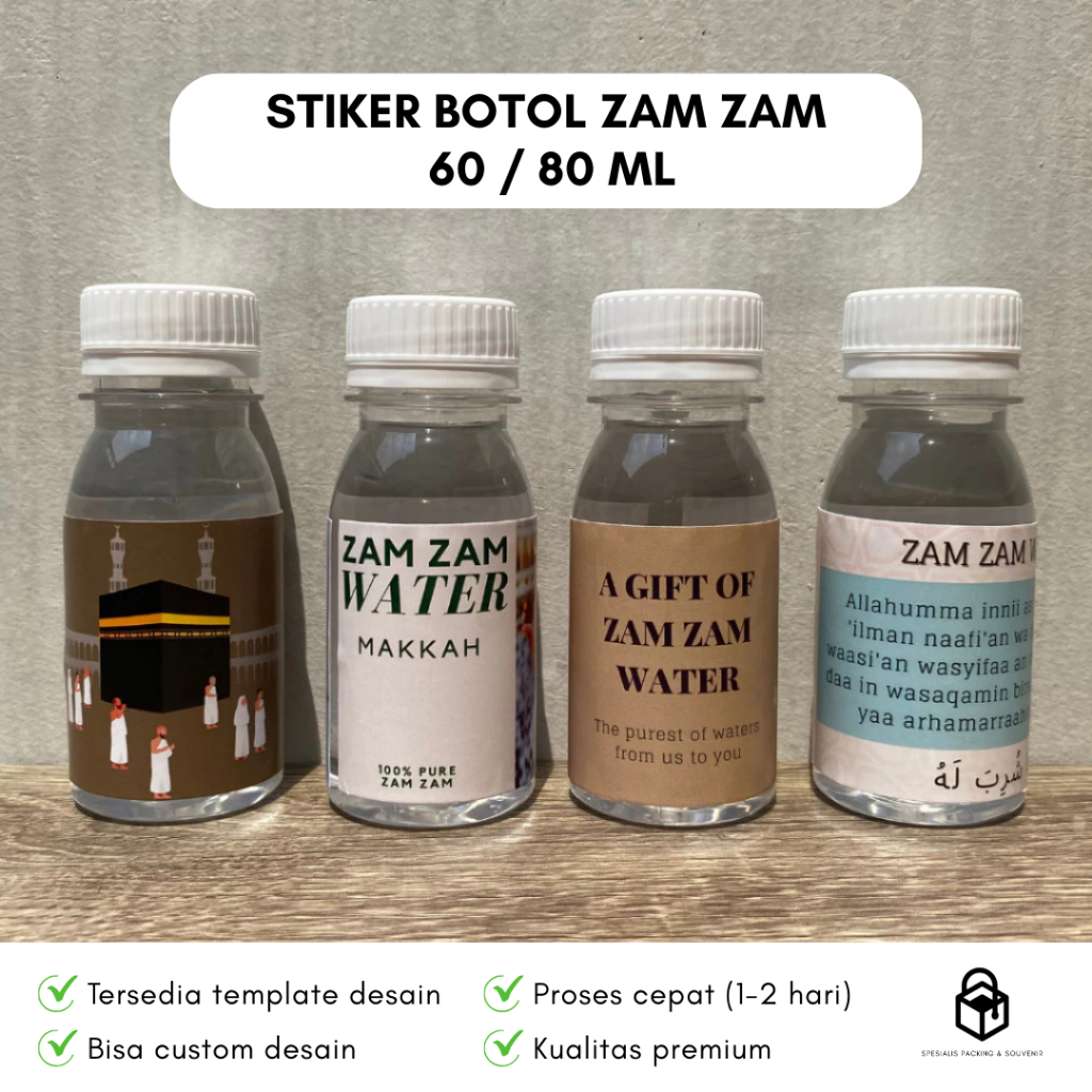 

Cetak Custom Stiker Botol Zamzam 60 / 80 mL | Print Label Sticker Logo